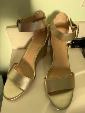 The Limited Metallic Gold Ankle-Strap Wedge Sandals